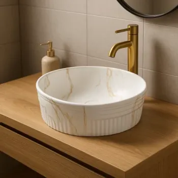 Lavoar ceramic rotund A747-P841M cu design marmorat imagine