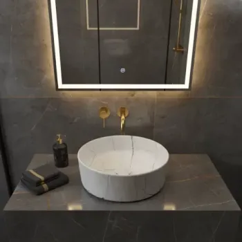 Lavoar Ceramic Rotund Alb cu Model Marmura Neagra a712-p429m imagine