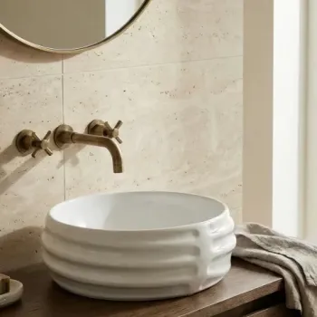 Lavoar ceramic rotund - alb lucios, exterior reliefat modern imagine