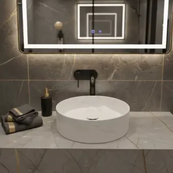 Lavoar Rotund Alb din Ceramica cu Finisaj Marble Subtil - a712-cugo04-m imagine