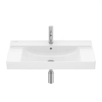 Lavoar suspendat Roca Ona 80x46 cm Fineceramic alb lucios cu polite laterale imagine