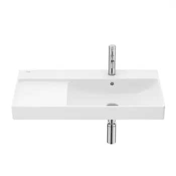 Lavoar suspendat Roca Ona 80x46 cm Fineceramic alb mat cu polita dreapta imagine