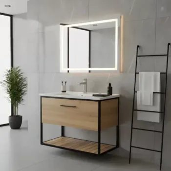 Mobilier baie suspendat Loft Scandi, cu blat si lavoar ceramic, 65 cm imagine