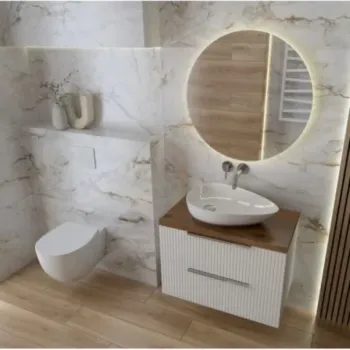 Mobilier pentru lavoar pe blat Spectrum, Omaha, finisaj riflat, 60 cm, alb imagine