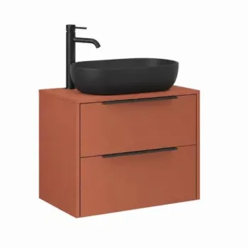 Mobilier suspendat pentru lavoar pe blat Fluminia Istria 80, front neted, 80x46 cm, mattone si maner negru imagine