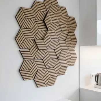 Panou riflaj decorativ, hexagonal - Set 4 Bucati - stejar natur imagine