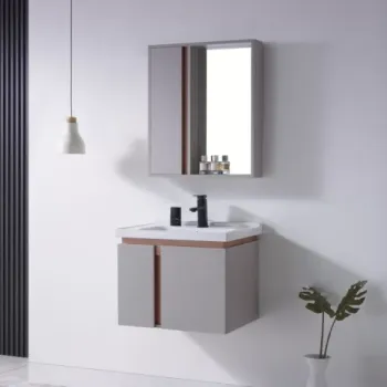 Set complet mobilier baie suspendat Belmont cu lavoar si dulap cu oglinda - gri imagine