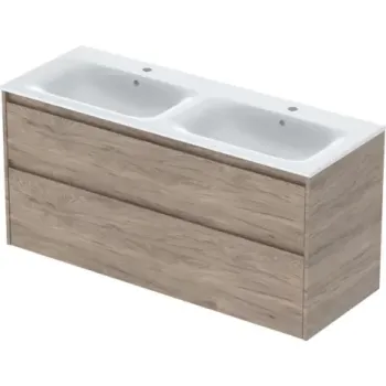 Set lavoar dublu si mobilier Geberit Selnova Square, 130x48x62, nuc hicori imagine