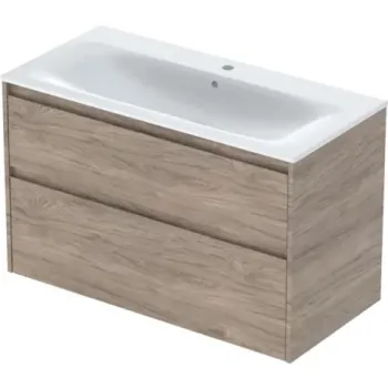 Set lavoar si mobilier Geberit Selnova Square cu doua sertare, 100x48x62 cm, nuc hicori imagine