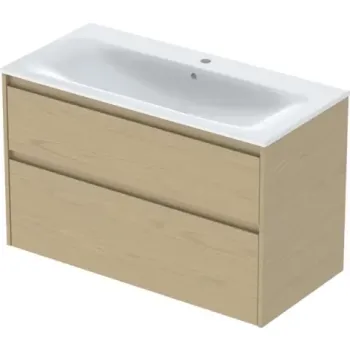 Set lavoar si mobilier Geberit Selnova Square cu doua sertare, 100x48x62 cm, stejar natural imagine