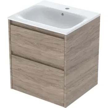 Set lavoar si mobilier Geberit Selnova Square cu doua sertare, 55x48x62 cm, nuc hicori imagine
