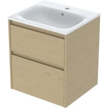 Set lavoar si mobilier Geberit Selnova Square cu doua sertare, 55x48x62 cm, stejar natural imagine