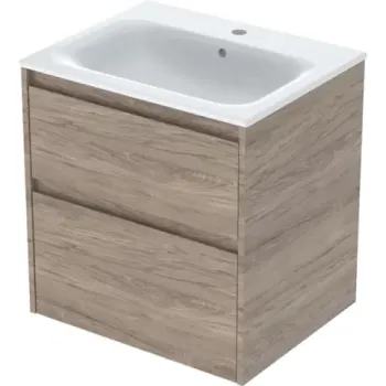 Set lavoar si mobilier Geberit Selnova Square cu doua sertare, 60x48x62 cm, nuc hicori imagine
