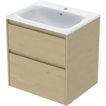 Set lavoar si mobilier Geberit Selnova Square cu doua sertare, 60x48x62 cm, stejar natural imagine