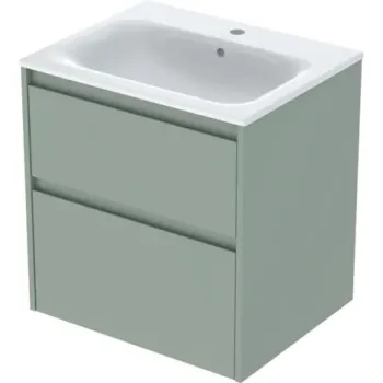 Set lavoar si mobilier Geberit Selnova Square cu doua sertare, 60x48x62 cm, verde salvie mat imagine