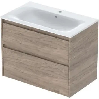 Set lavoar si mobilier Geberit Selnova Square cu doua sertare, 80x48x62 cm, nuc hicori imagine