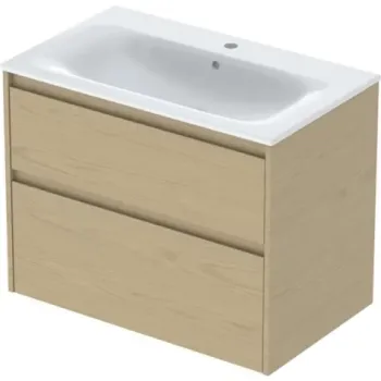 Set lavoar si mobilier Geberit Selnova Square cu doua sertare, 80x48x62 cm, stejar natural imagine