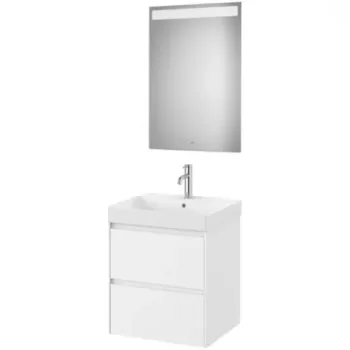 Set mobilier baie 55x46xH65 cm, lavoar si oglinda LED Roca Ona alb mat imagine