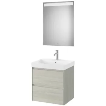 Set mobilier baie 65x46xH65 cm, lavoar si oglinda LED Roca Ona bej imagine