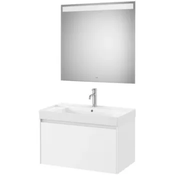 Set mobilier baie 80x46xH50 cm, lavoar si oglinda LED Roca Ona, alb mat imagine