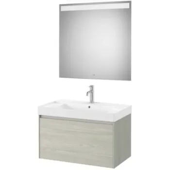 Set mobilier baie 80x46xH50 cm, lavoar si oglinda LED, Roca Ona bej imagine