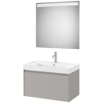 Set mobilier baie 80x46xH50 cm, lavoar si oglinda LED Roca Ona gri mat imagine