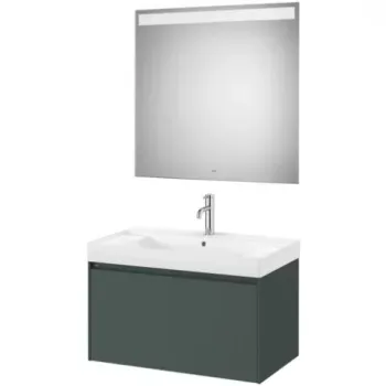 Set mobilier baie 80x46xH50 cm, lavoar si oglinda LED Roca Ona verde mat imagine