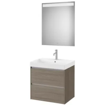 Set mobilier baie, masca 65 cm, lavoar si oglinda LED, Roca Ona maro imagine