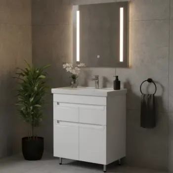 Set mobilier baie pe pardoseala 70 cm, model Omega cu lavoar ceramic imagine