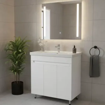 Set mobilier baie pe pardoseala 80 cm, model Omega cu lavoar ceramic imagine