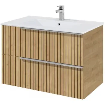 Set Mobilier baie riflaj si lavoar Roca Elegant Plus 80x46xH55 cm, bej imagine