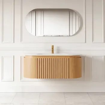 Set mobilier baie suspendat din lemn 100 cm, cu lavoar si oglinda LED imagine