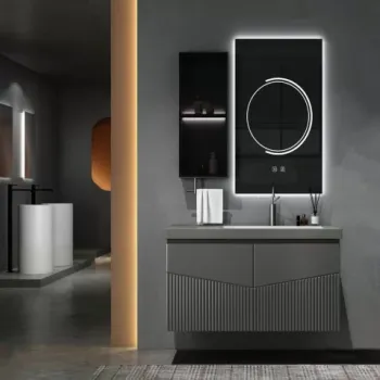 Set mobilier baie suspendat Kyoto cu lavoar si dulap cu oglinda LED - gri imagine