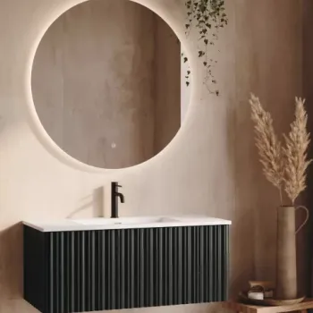 Set mobilier baie suspendat negru 100 cm, cu lavoar si oglinda LED imagine