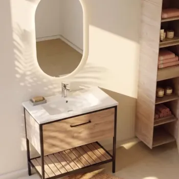 Set mobilier si lavoar pe pardoseala Loft Scandi Seville, 65 cm, Design Nordic imagine
