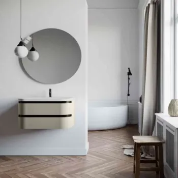 Set mobilier suspendat si lavoar, Kolpasan, Vittoria, 80 cm, beige mat imagine