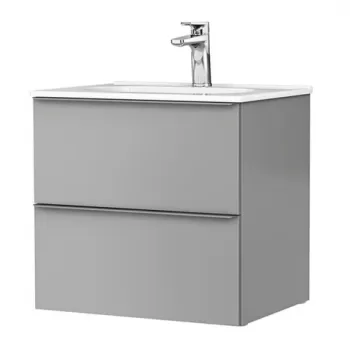 Set PROMO mobilier baza Gala Shona si lavoar Klea 60x46 cm 2 sertare gri mat imagine