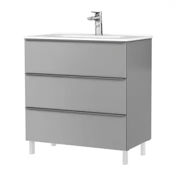 Set PROMO mobilier baza Gala Shona si lavoar Klea 80x46 cm 3 sertare gri mat imagine