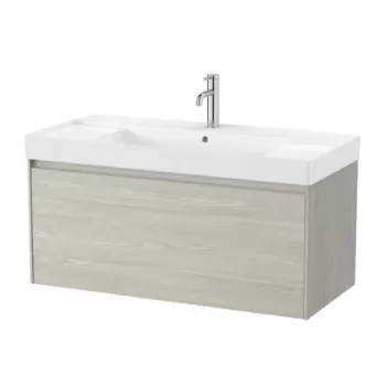 Set PROMO mobilier baza si lavoar cu 2 polite Roca Ona Unik 1 sertar 100x46 cm stejar deschis imagine