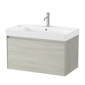 Set PROMO mobilier baza si lavoar cu 2 polite Roca Ona Unik 1 sertar 80x46 cm stejar deschis imagine