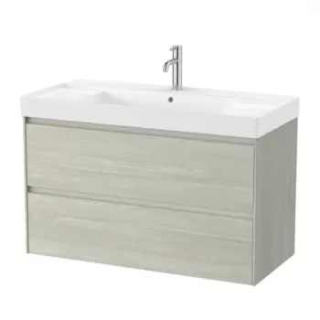 Set PROMO mobilier baza si lavoar cu 2 polite Roca Ona Unik 2 sertare 100x46 cm stejar deschis imagine