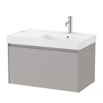 Set PROMO mobilier baza si lavoar cu polita dreapta Roca Ona Unik 1 sertar 80x46 cm gri mat imagine