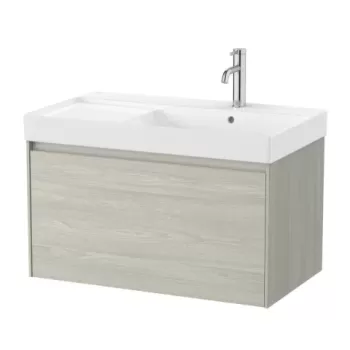 Set PROMO mobilier baza si lavoar cu polita dreapta Roca Ona Unik 1 sertar 80x46 cm stejar deschis imagine