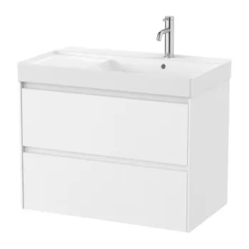 Set PROMO mobilier baza si lavoar cu polita dreapta Roca Ona Unik 2 sertare 80x46 cm alb mat imagine