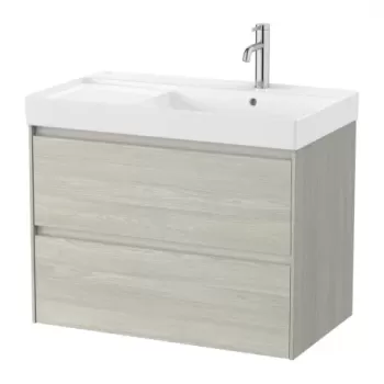 Set PROMO mobilier baza si lavoar cu polita dreapta Roca Ona Unik 2 sertare 80x46 cm stejar deschis imagine