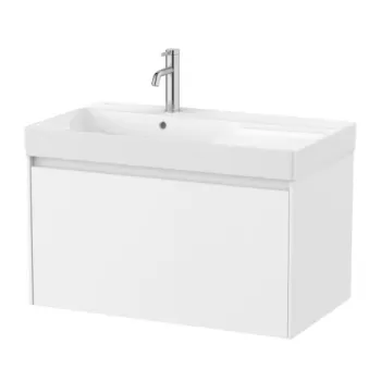 Set PROMO mobilier baza si lavoar cu polita stanga Roca Ona Unik 1 sertar 80x46 cm alb mat imagine