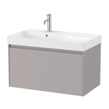 Set PROMO mobilier baza si lavoar cu polita stanga Roca Ona Unik 1 sertar 80x46 cm gri mat imagine