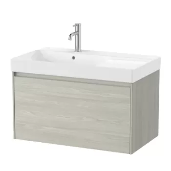 Set PROMO mobilier baza si lavoar cu polita stanga Roca Ona Unik 1 sertar 80x46 cm stejar deschis imagine