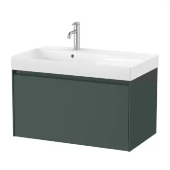 Set PROMO mobilier baza si lavoar cu polita stanga Roca Ona Unik 1 sertar 80x46 cm verde mat imagine