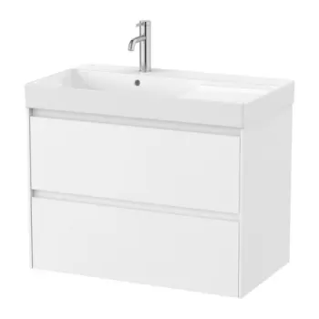 Set PROMO mobilier baza si lavoar cu polita stanga Roca Ona Unik 2 sertare 80x46 cm alb mat imagine
